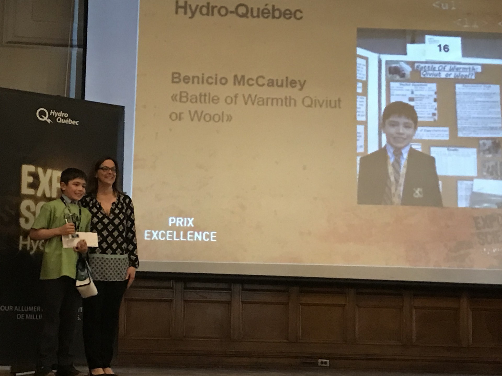 Benicio Accepting His Award at the Montreal Science Competition