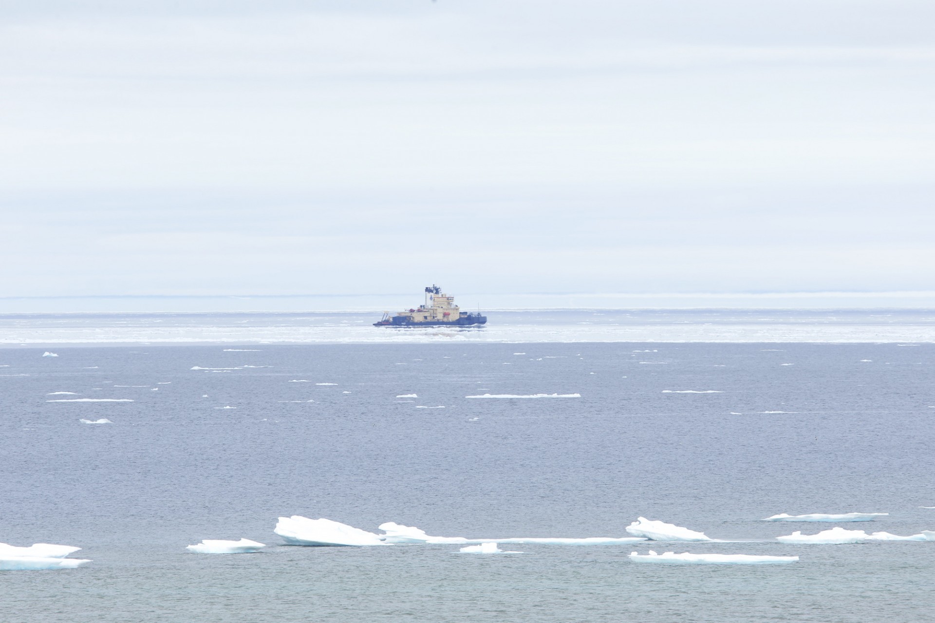 The Oden Ship on the Northwest Passage just outside Cunnignham Inlet. The ship staff failed to land once clearly flagged by Weber Arctic's team.